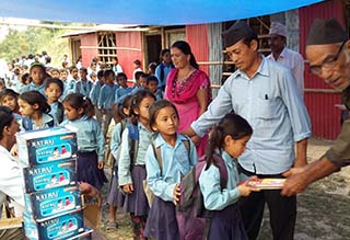 <strong>Kathmandu, Nepal - September 2015</strong>. The Don Bosco Society started its work to support the education of children by building infrastructure and distributing the necessary materials to students.
