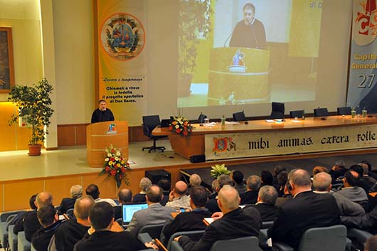 3 marzo 2014 - Presentazione al CG27 del video diretto da don Donato Lacedonio e prodotto da Missioni Don Bosco: uno sguardo-cronaca che ha illustrato il sessennio del Rettor Maggiore che si avvia alla conclusione.