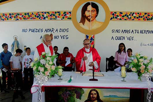 18 gennaio 2015 - Nuova cappella: mons. José Ángel Divassón, SDB, Vicario Apostolico di Puerto Ayacucho, celebra la messa.