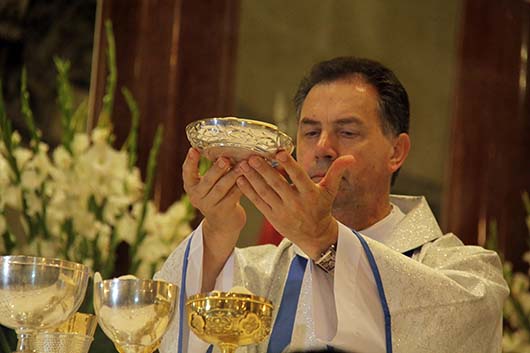 14 aprile 2015 - Don ngel Fernndez Artime, Rettor Maggiore, celebra l`Eucaristia nella Basilica di Maria Ausiliatrice.