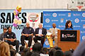 5 giugno 2009 - Madeline Salazar rivolge il saluto di benvenuto nel "Centro giovanile dei Salesiani" alla squadra di Basket Los Angeles Lakers".