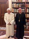 1° dicembre 2014 - Papa Emerito Benedetto XVI e mons. Enrico dal Covolo, SDB, Rettore magnifico della Pontificia Universitŕ Lateranense.